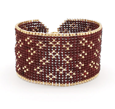 Brazalete Telar Dorado Grueso Miniflor Rojo